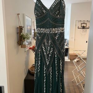 MARINA Green and Silver Embellished Prom Dress